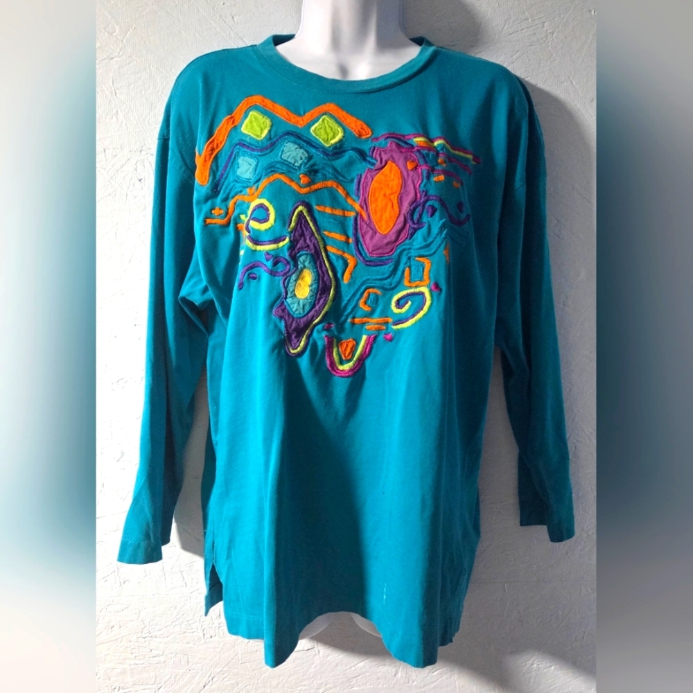 Vintage 80s IB Diffusion 3/4-sleeve Teal Top - Medium